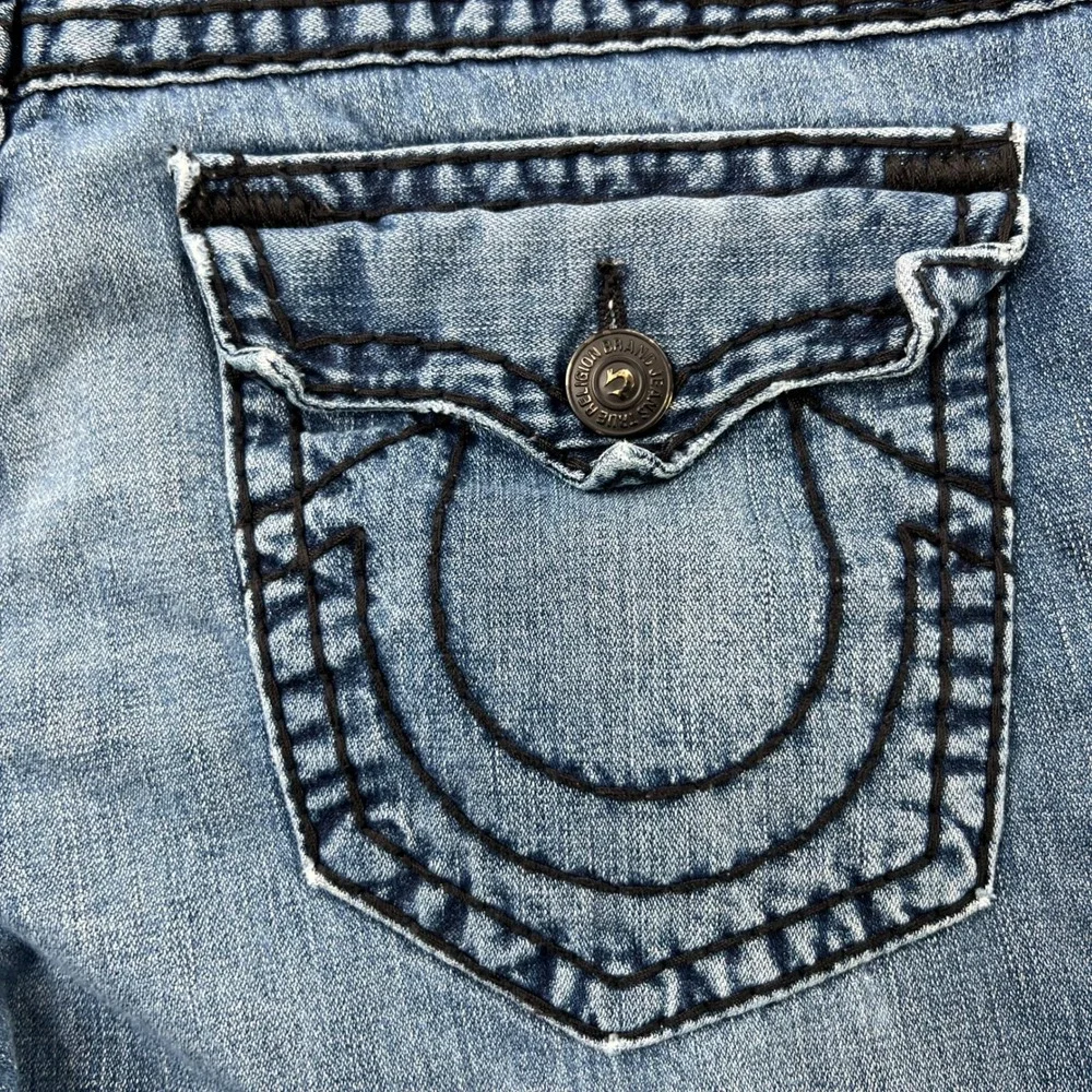 True Religion Ricky Super‎ T Jeans Size 44 Blue Mens Black Contrast Stitch USA